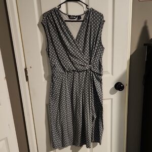 Lands' End Gray Patterned Faux-Wrap Midi Dress
